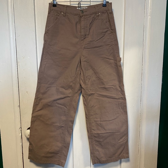 beige cargo denim pant, wide leg - Picture 1 of 4